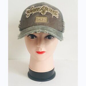 Men Women Fashion New York Distressed Cotton Hat Baseball Cap - Brown/Gray